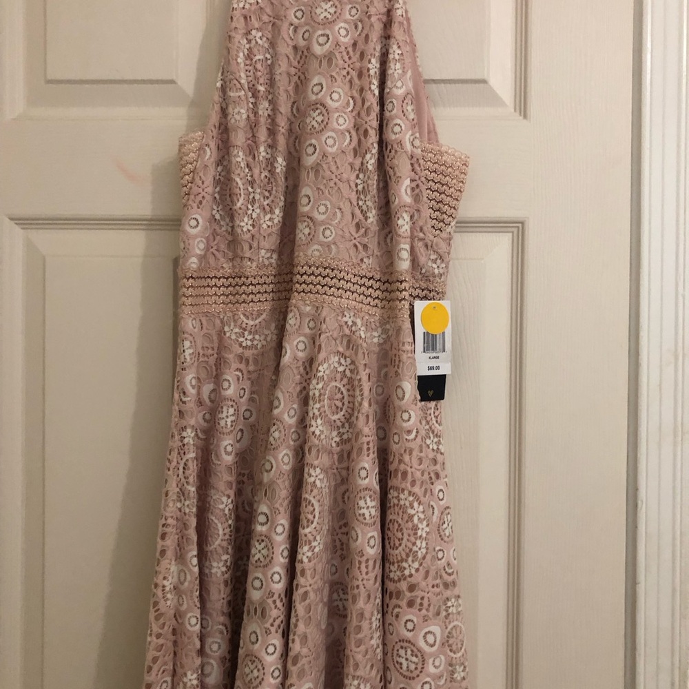 City Triangles Sleeveless Lace Midi Dress in Blush Pink